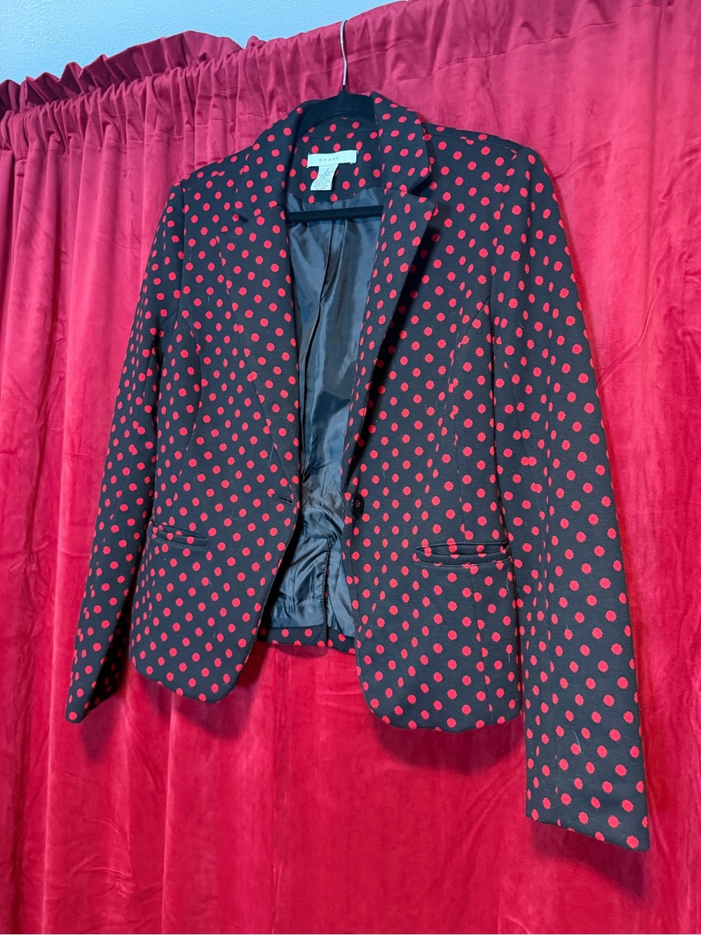 Grace Black Blazer with Red Polka Dots